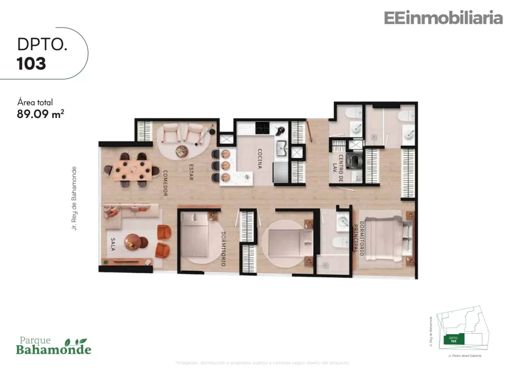 DPTO. 103 / 89.09 m² / 3 dorm
