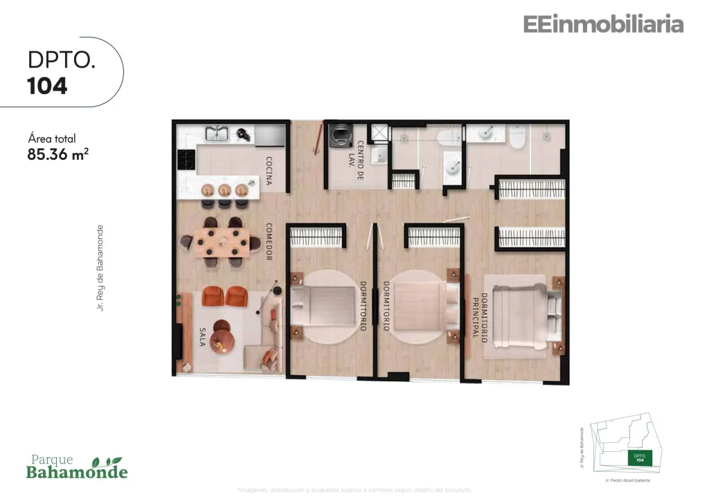 DPTO. 104 / 85.36 m² / 3 dorm