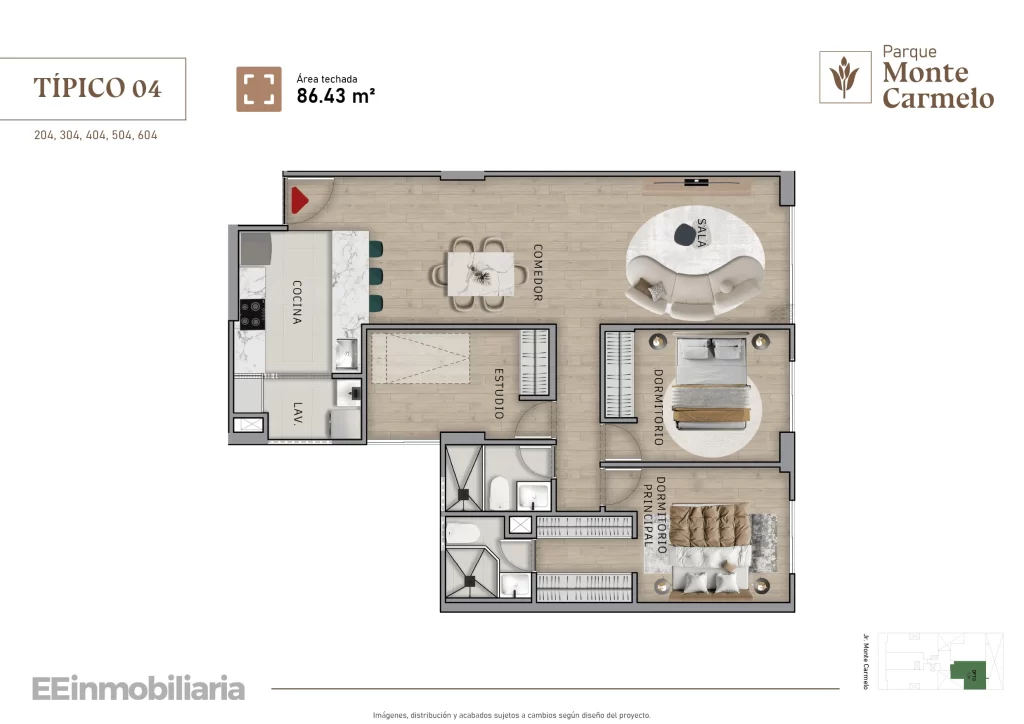TÍPICO 4 / 86.43 m² / 3 dorm